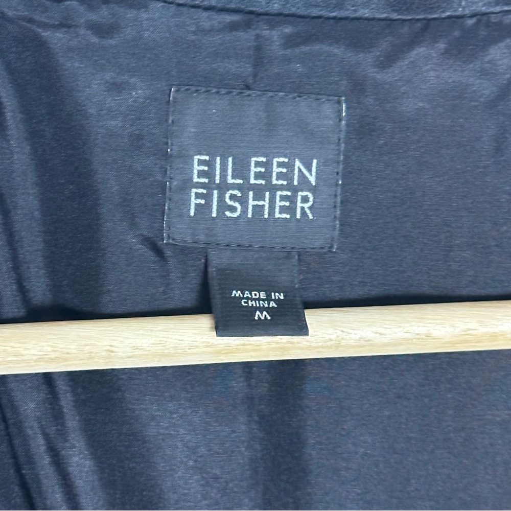 Eileen Fisher 100% Silk Open Front Black Blazer M Business Casual Lightweight - Picture 4 of 7